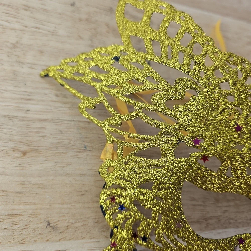 Masquereade Mask Glitter Yellow Gold Leaves Fairy Mardis Gras Face‎ Wall Tie On